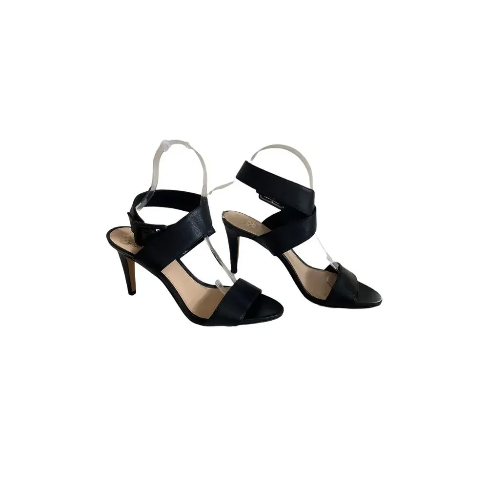 vince camuto Black Leather Wrap Around Casara Sandal heels Size 7.5 37.5